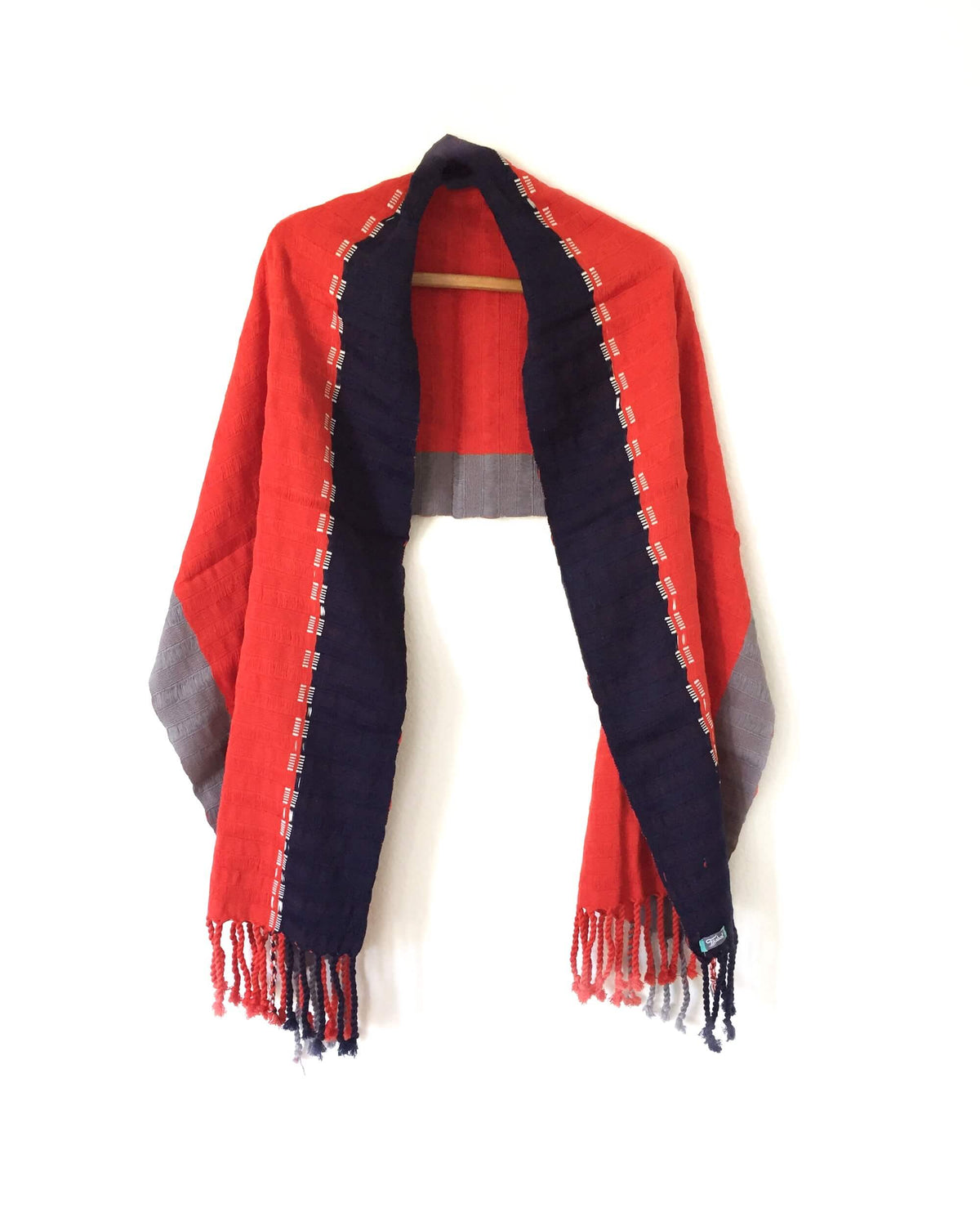 Taabal Rebozo Orange Color Shawl Wrap open view