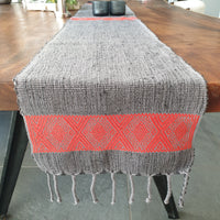 Cotton Table Runner Grey & Coral Handwoven