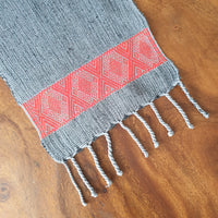 Cotton Table Runner Grey & Coral Handwoven