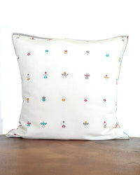 Decortive Pillow with brocade details in green, violet & mustard 