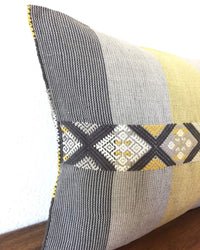Universo Lalo Throw Pillow grey tones and a touch of yellow detail of brocade view
