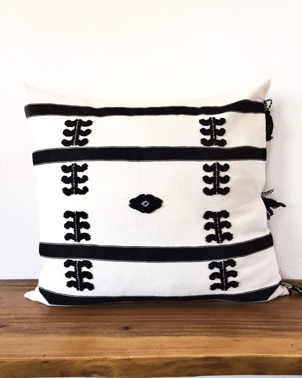 Virginia Throw Pillow white with black brocades front view