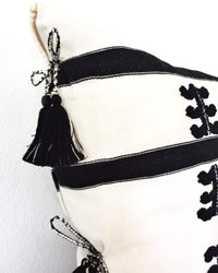 Virginia Throw Pillow white with black brocades detail view of tassel
