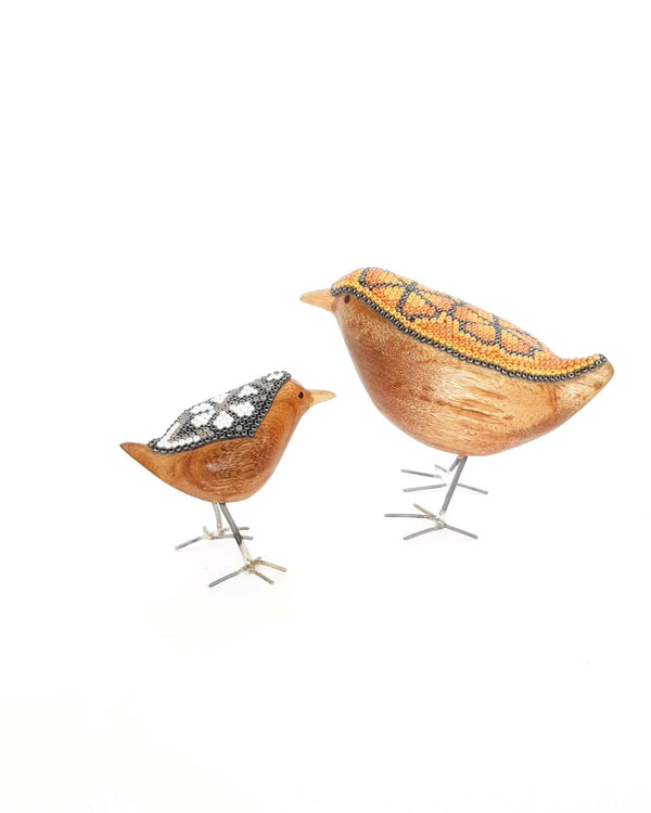 Orange & Grey Huichol Art Birds - Handcrafted