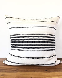 Zipolite Throw Pillow wite with black brocade stripes back view