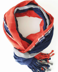 Cotton Scarf Navy Blue & Red Hanwoven
