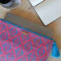 Handwoven Laptop Textil Case - Acqua & Coral Laptop Cover Cotton